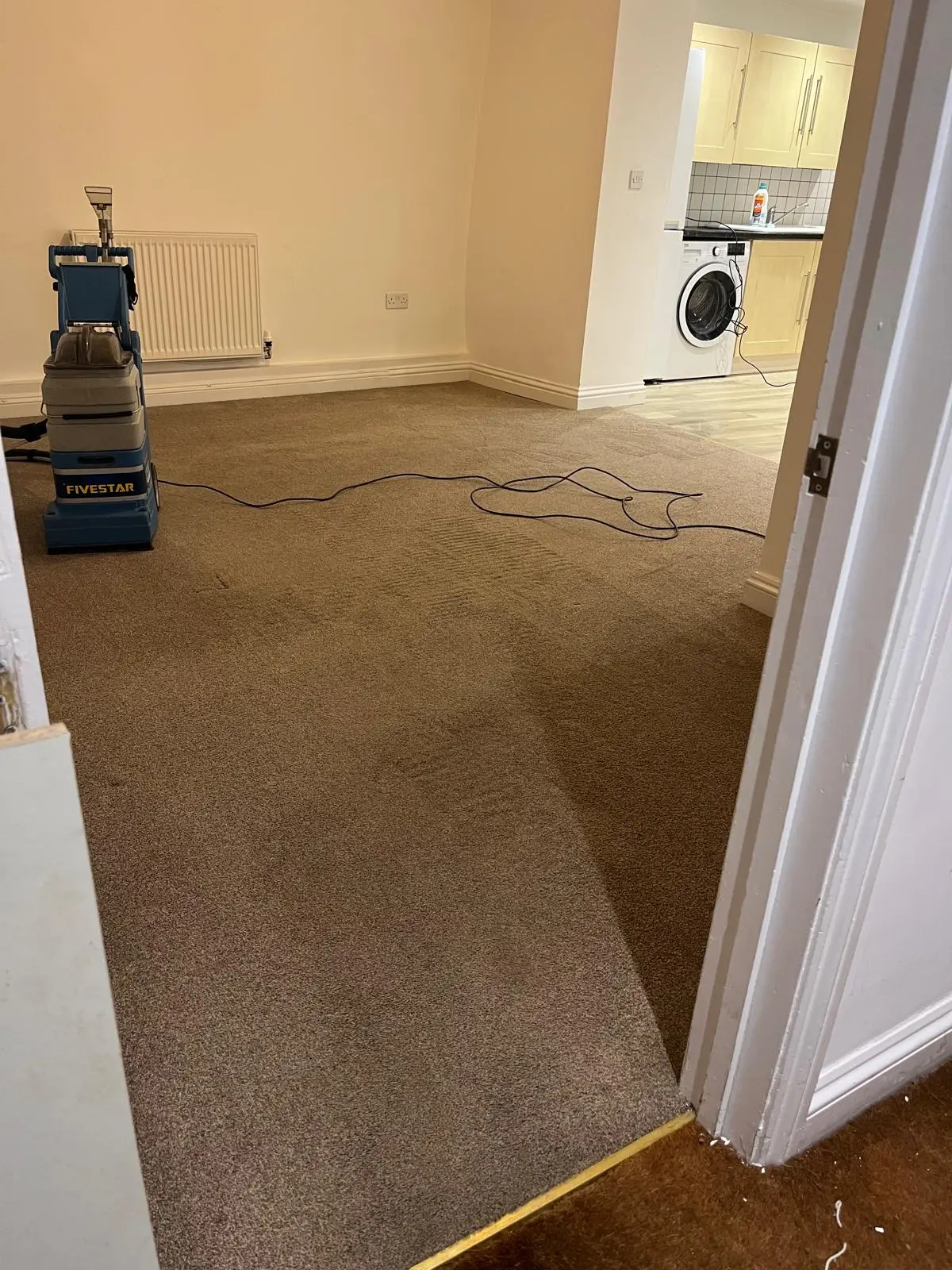 Living room carpet restored after professional carpet cleaning